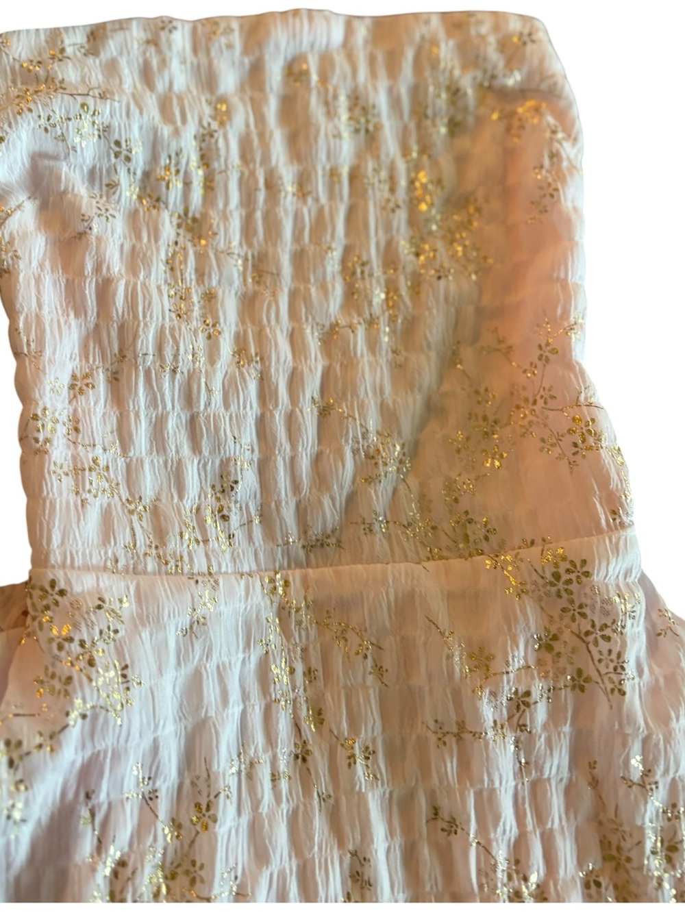 Lucy in the Sky Blush Metallic Floral Tiered Lace Up Back Maxi Dress Small - Picture 6 of 10
